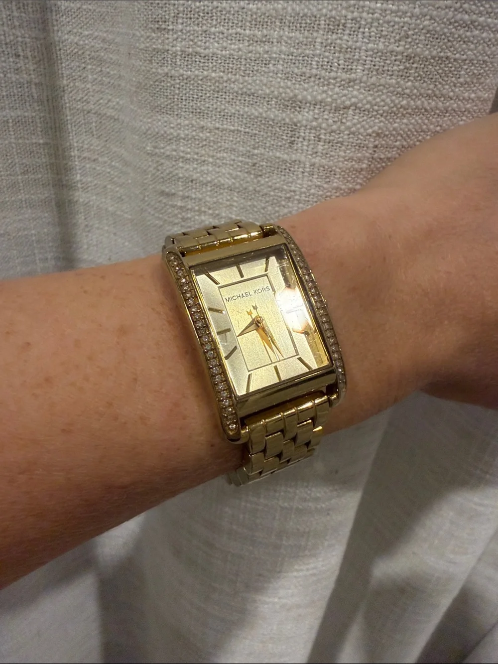 Michael Kors Gold Crystal-Trim Rectangular Bracelet Watch